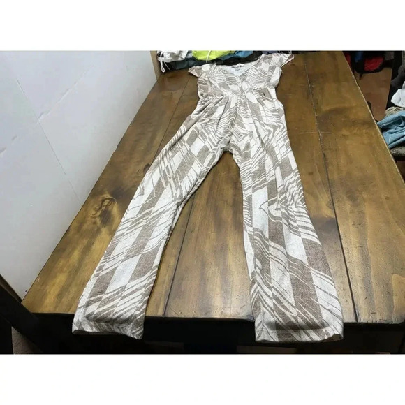 Corey Lynn Calter Cream and Brown Jumpsuit with Wide-Leg Design - Picture 1 of 16